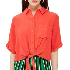 Topshop Coral Kyla Knot Short Sleeve Shirt